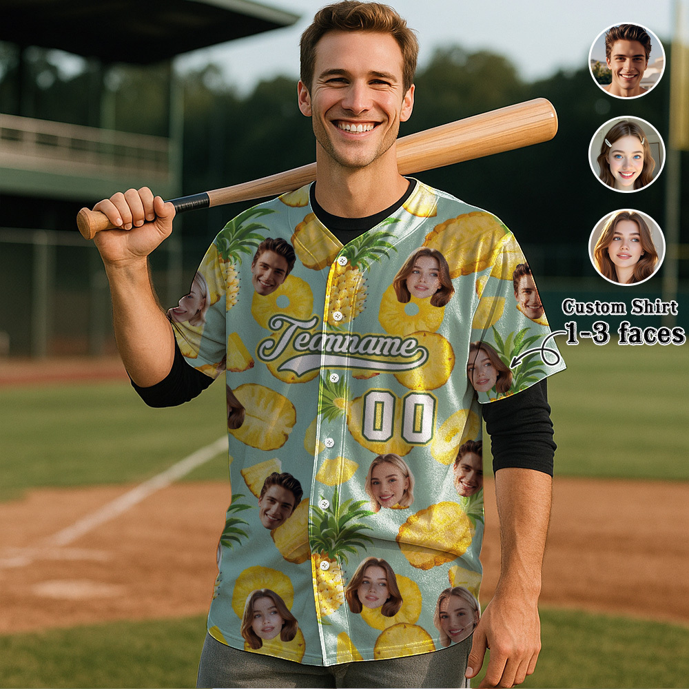 Custom Hawaiian Baseball Jersey with Face Teamname Name Number Personalized Hawaii Floral Shirt for Men Women - makephotopuzzleuk