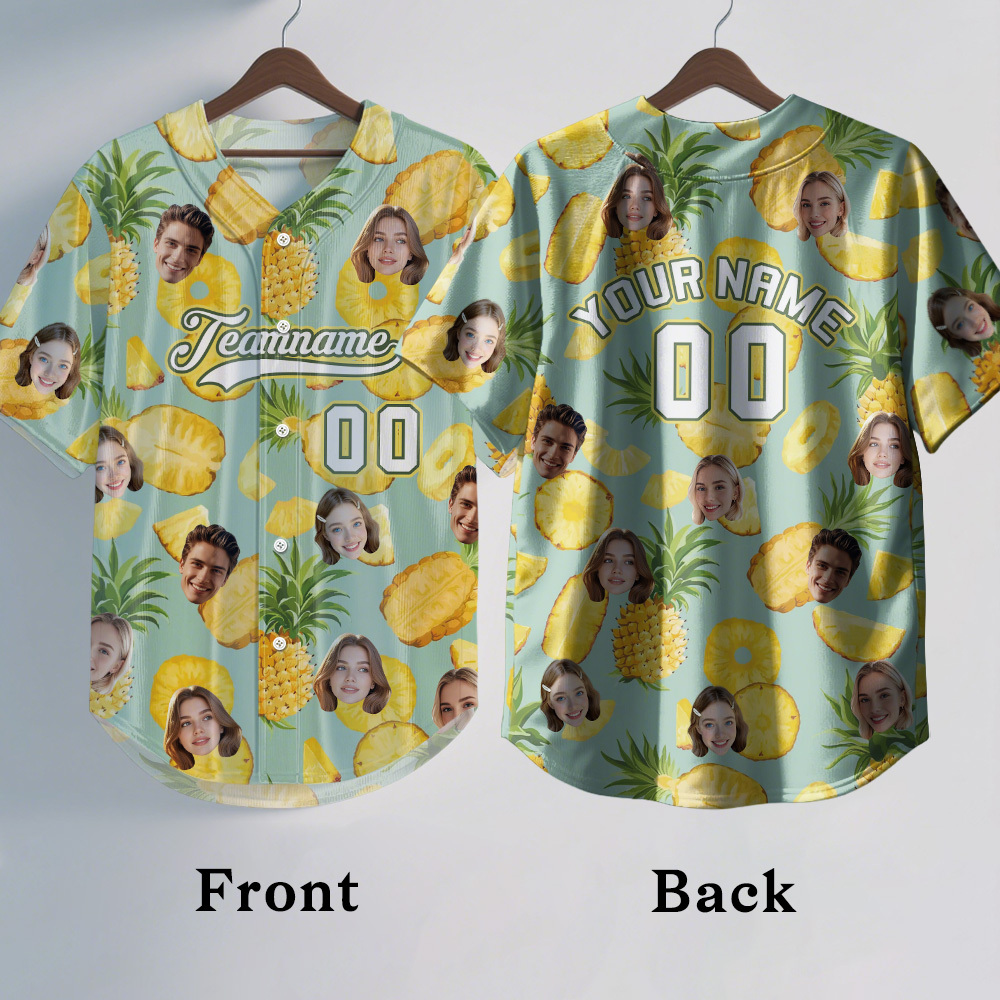 Custom Hawaiian Baseball Jersey with Face Teamname Name Number Personalized Hawaii Floral Shirt for Men Women - makephotopuzzleuk