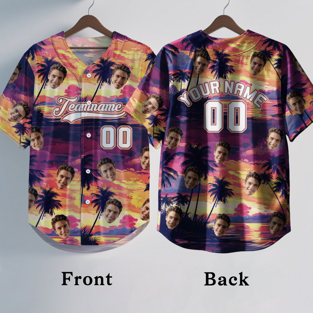 Custom Hawaiian Baseball Jersey with Face Teamname Name Number Personalized Hawaii Floral Shirt for Men Women - makephotopuzzleuk