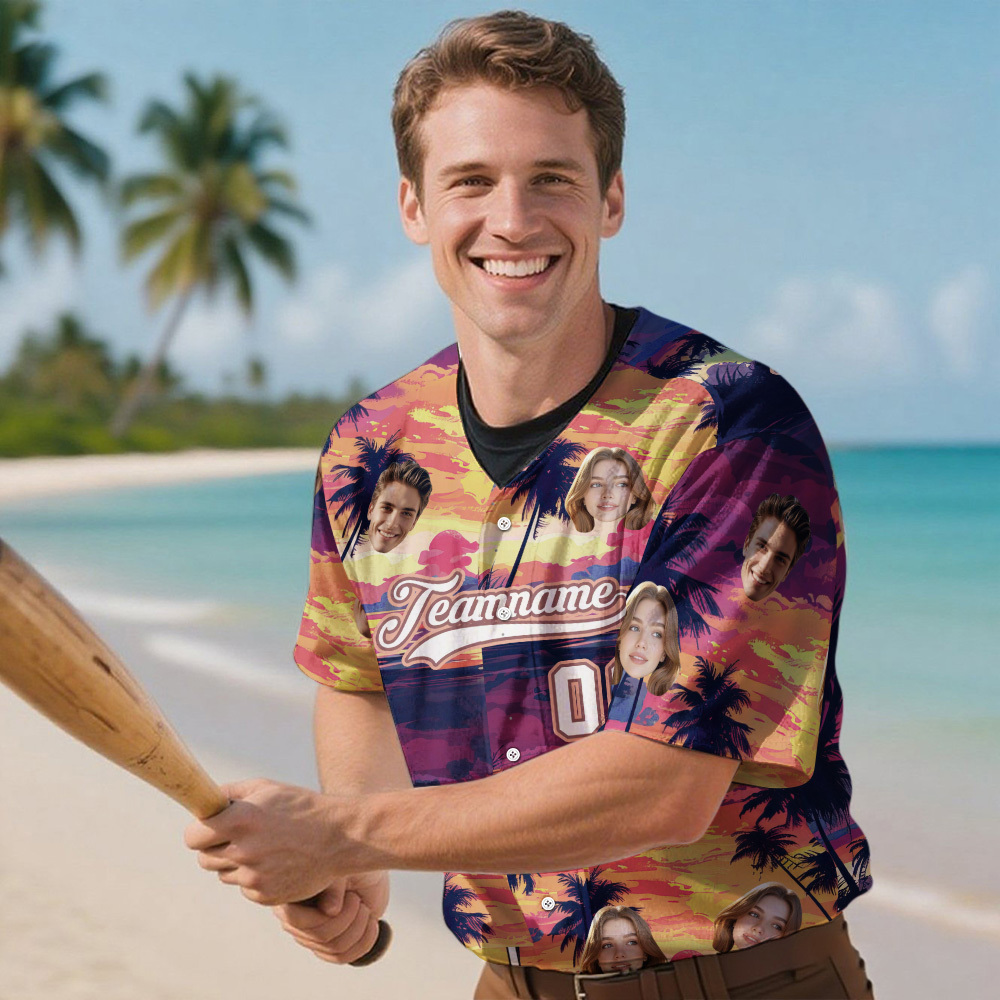 Custom Hawaiian Baseball Jersey with Face Teamname Name Number Personalized Hawaii Floral Shirt for Men Women - makephotopuzzleuk