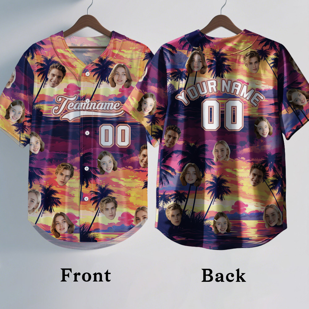 Custom Hawaiian Baseball Jersey with Face Teamname Name Number Personalized Hawaii Floral Shirt for Men Women - makephotopuzzleuk