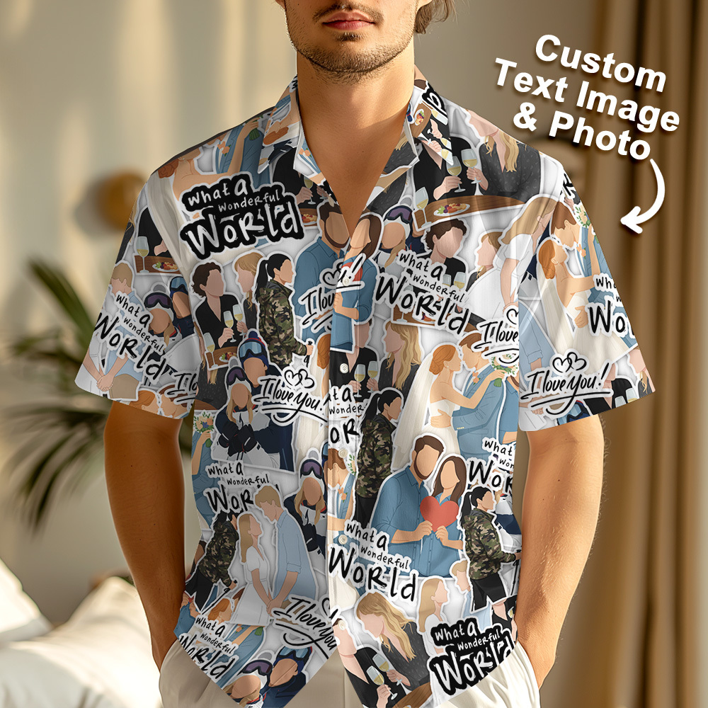 Custom Photo Cartoon Shirt Personalized Face & Text Holiday Pattern Shirt - makephotopuzzleuk