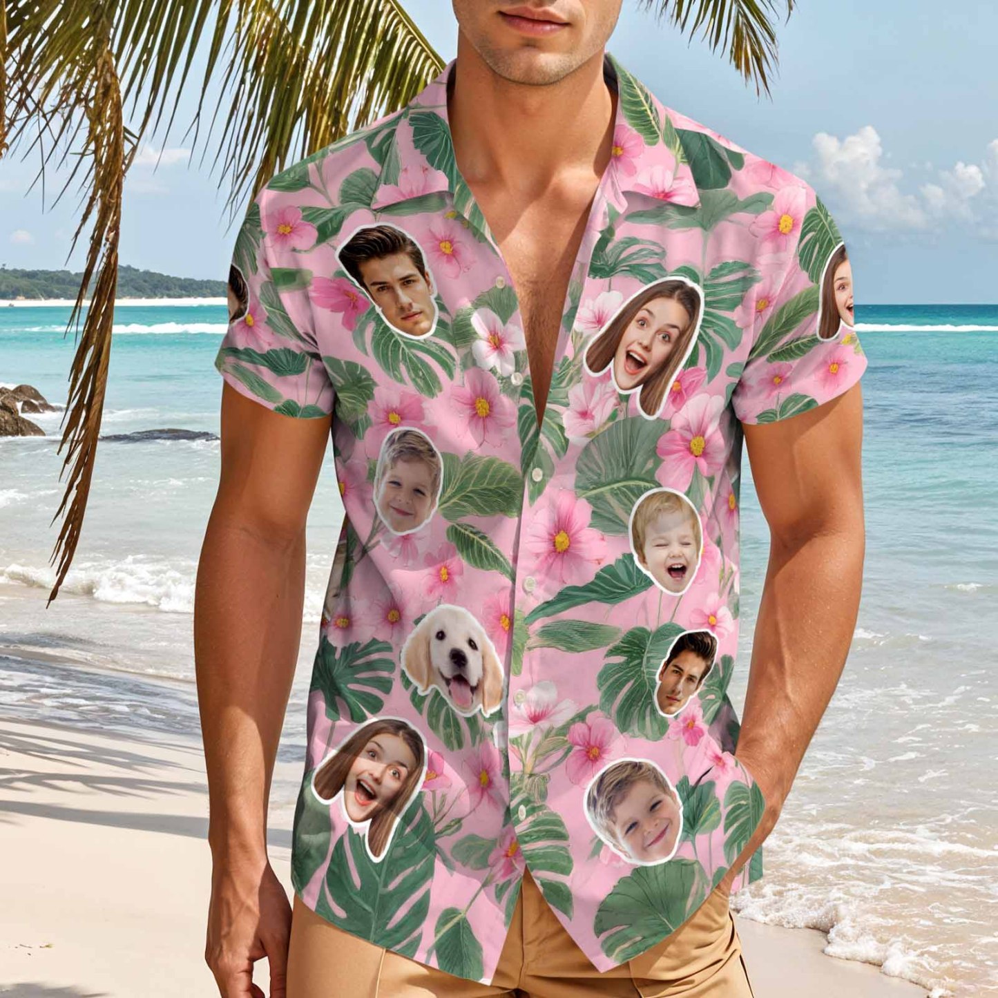 Custom Face Hawaiian Shirt Tropical Leaves Personalized Aloha Beach Shirt Summer Vacation Gift for Men - makephotopuzzleuk