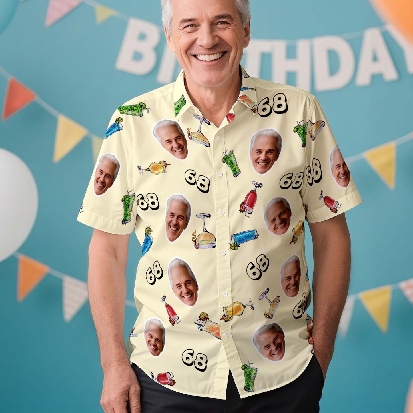 Custom Face Hawaiian Shirt Birthday Aloha Shirt Birthday Party Outfit With Age for Men & Friends - makephotopuzzleuk