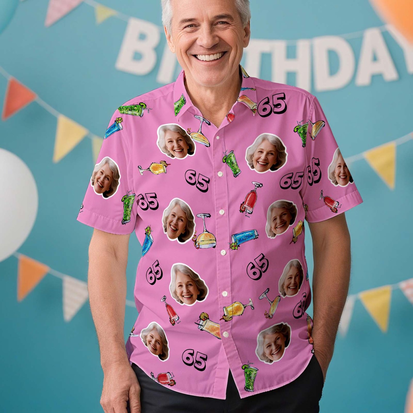 Custom Face Hawaiian Shirt Birthday Aloha Shirt Birthday Party Outfit With Age for Men & Friends - makephotopuzzleuk