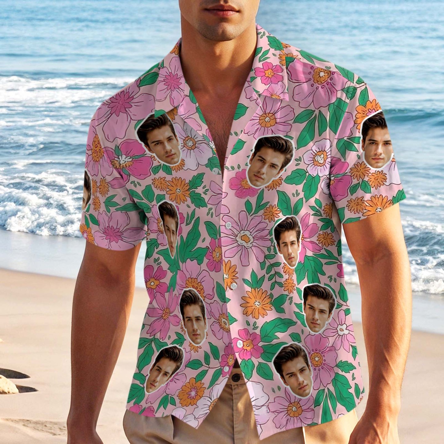 Custom Face Floral Print Hawaiian Shirt Personalized Vacation Aloha Shirt Unique Gift for Men - makephotopuzzleuk