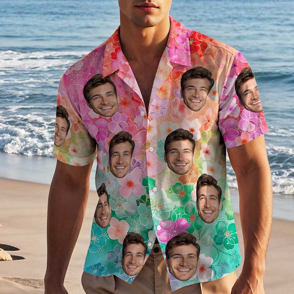 Custom Face Hawaiian Shirt Personalized Photo Beach Shirt 3D Effect Floral shirt - makephotopuzzleuk