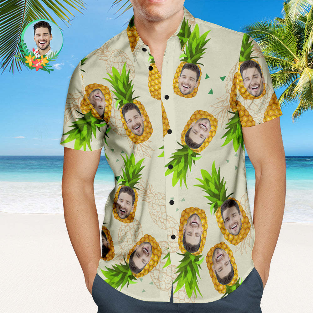 Custom Face Hawaiian Shirt Funny Pineapple Personalised Shirt with Your Photo - makephotopuzzleuk
