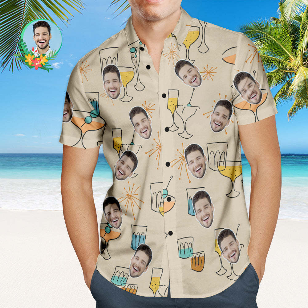 Custom Face Hawaiian Shirt Cocktail Party Personalised Shirt with Your Photo - makephotopuzzleuk