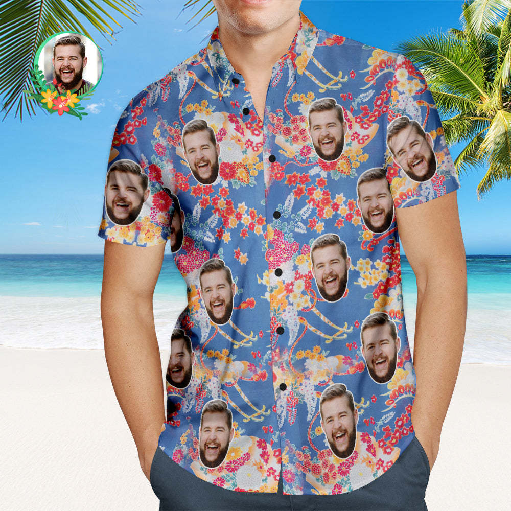 Custom Face Hawaiian Shirt Flower Clusters Personalised Shirt with Your Photo - makephotopuzzleuk