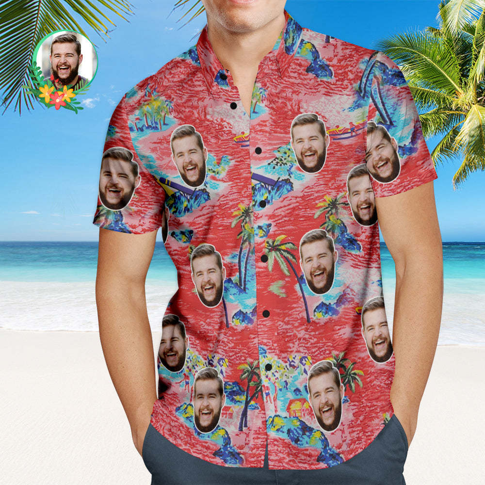 Custom Face Hawaiian Shirt Beautiful Scenery Personalised Shirt with Your Face - makephotopuzzleuk