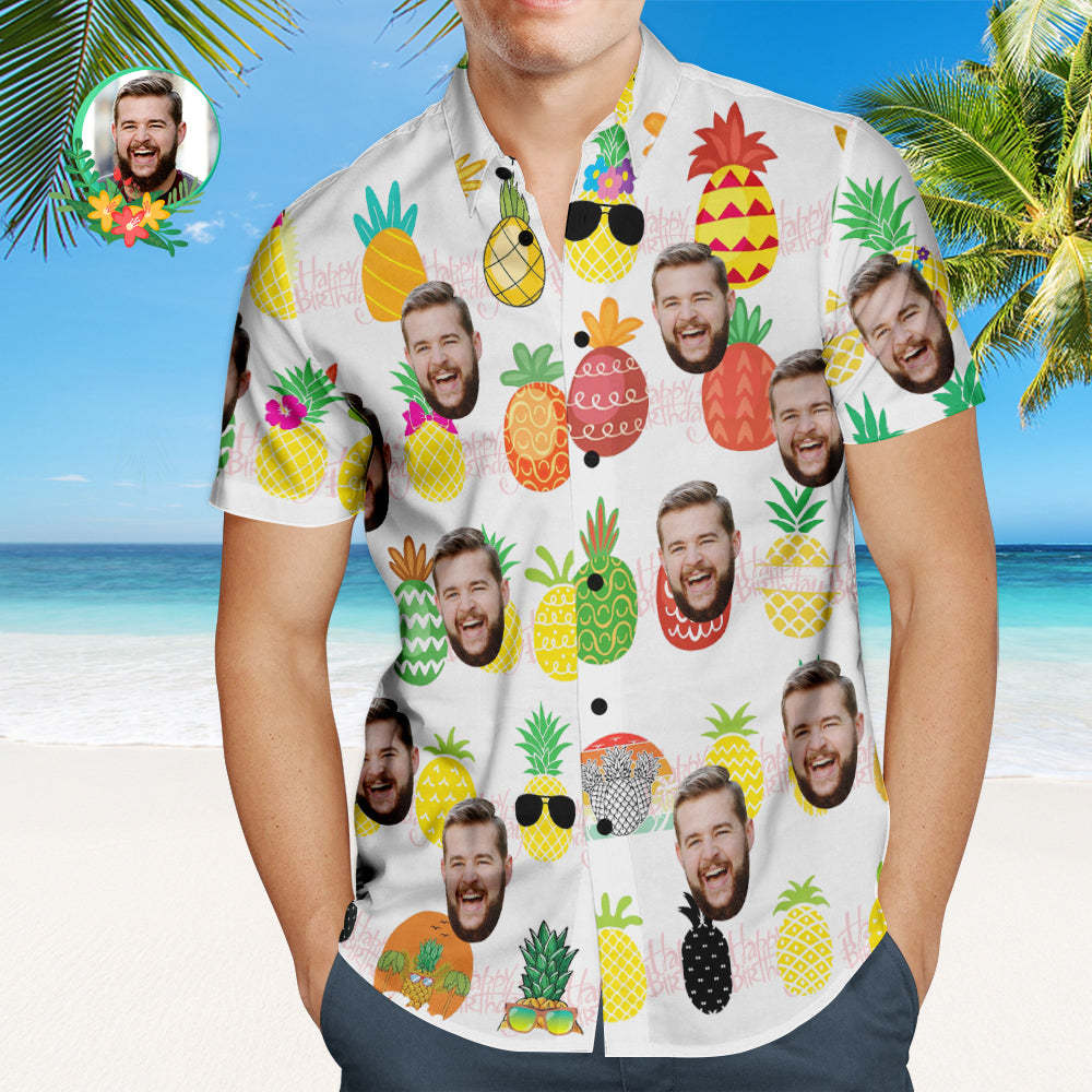 Custom Birthday Hawaiian Shirt Pineapple Party Personalised Face Shirt - makephotopuzzleuk