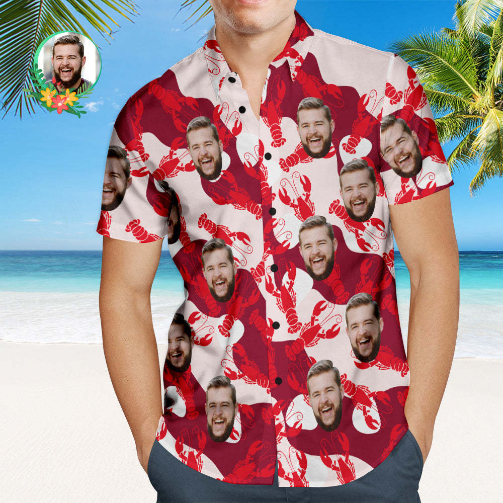 Custom Face Hawaiian Shirt Lobster Style Personalised Face Shirt - makephotopuzzleuk
