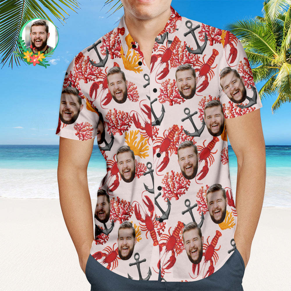 Custom Face Hawaiian Shirt Lobster Underwater World Personalised Face Shirt - makephotopuzzleuk
