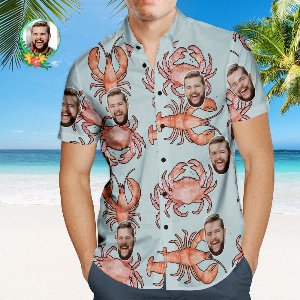 Custom Face Hawaiian Shirt Lobster and Edible Crab Personalised Face Shirt - makephotopuzzleuk