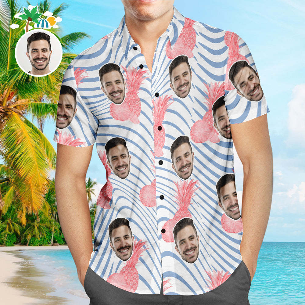Custom Face Hawaiian Shirt Pure Pineapple Personalised Aloha Beach Shirt For Men - makephotopuzzleuk