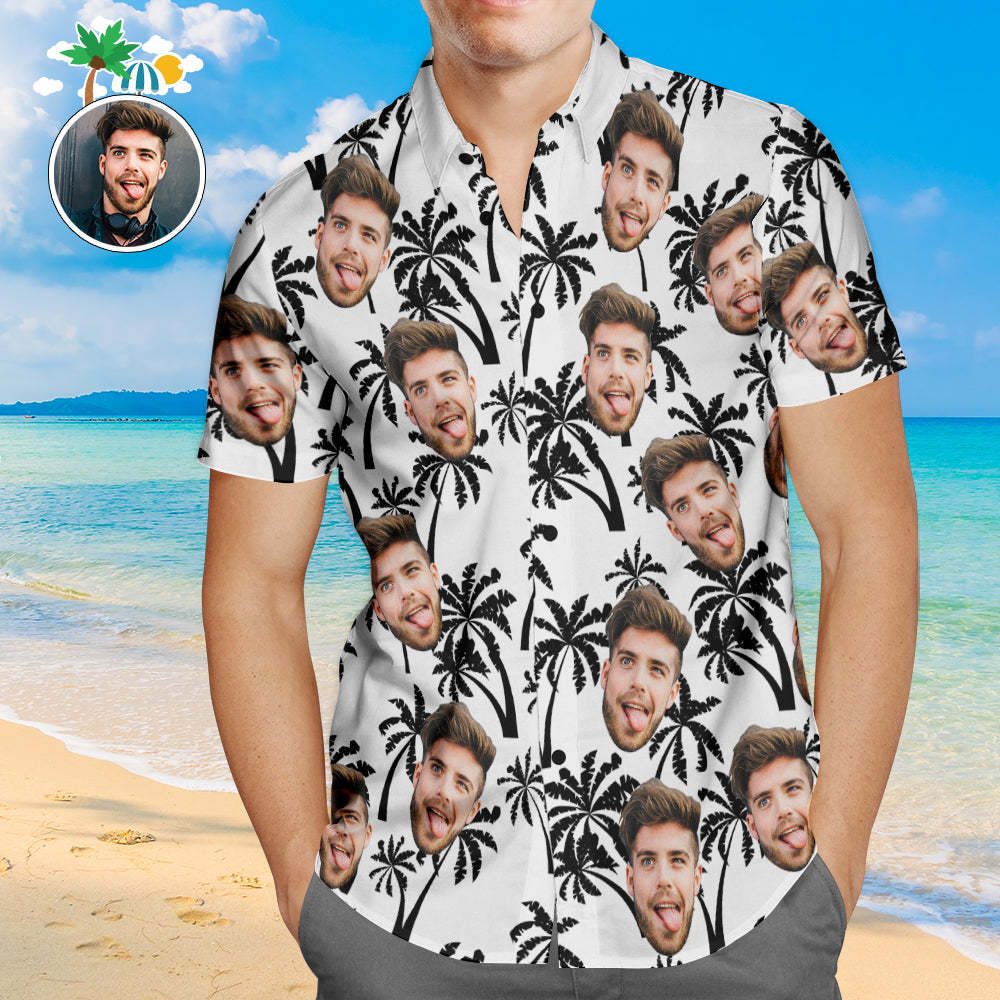 Custom Face Hawaiian Shirt Coconut Trees Design Personalised Aloha Beach Shirt For Men - makephotopuzzleuk