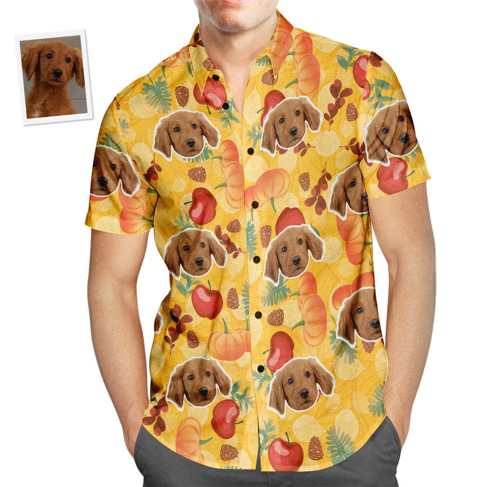 Custom Face Hawaiian Shirt Pumpkin Apple Men's Popular All Over Print Hawaiian Beach Shirt Holiday Gift - PetGiftsCustom