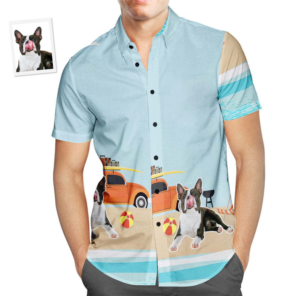 Custom Photo Pet Hawaiian Shirt Beach Vacation Men's Popular All Over Print Hawaiian Beach Shirt Holiday Gift - PetGiftsCustom