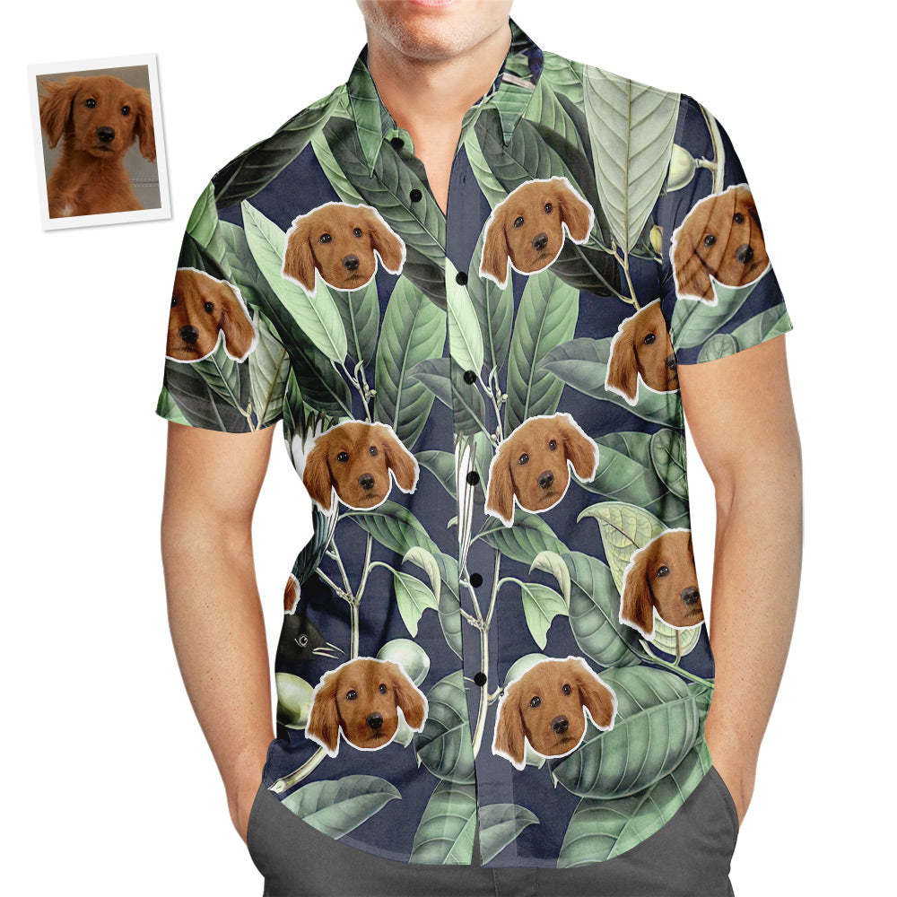 Custom Face Hawaiian Shirt Tropical Green Leaves Men's Popular All Over Print Hawaiian Beach Shirt Holiday Gift - PetGiftsCustom