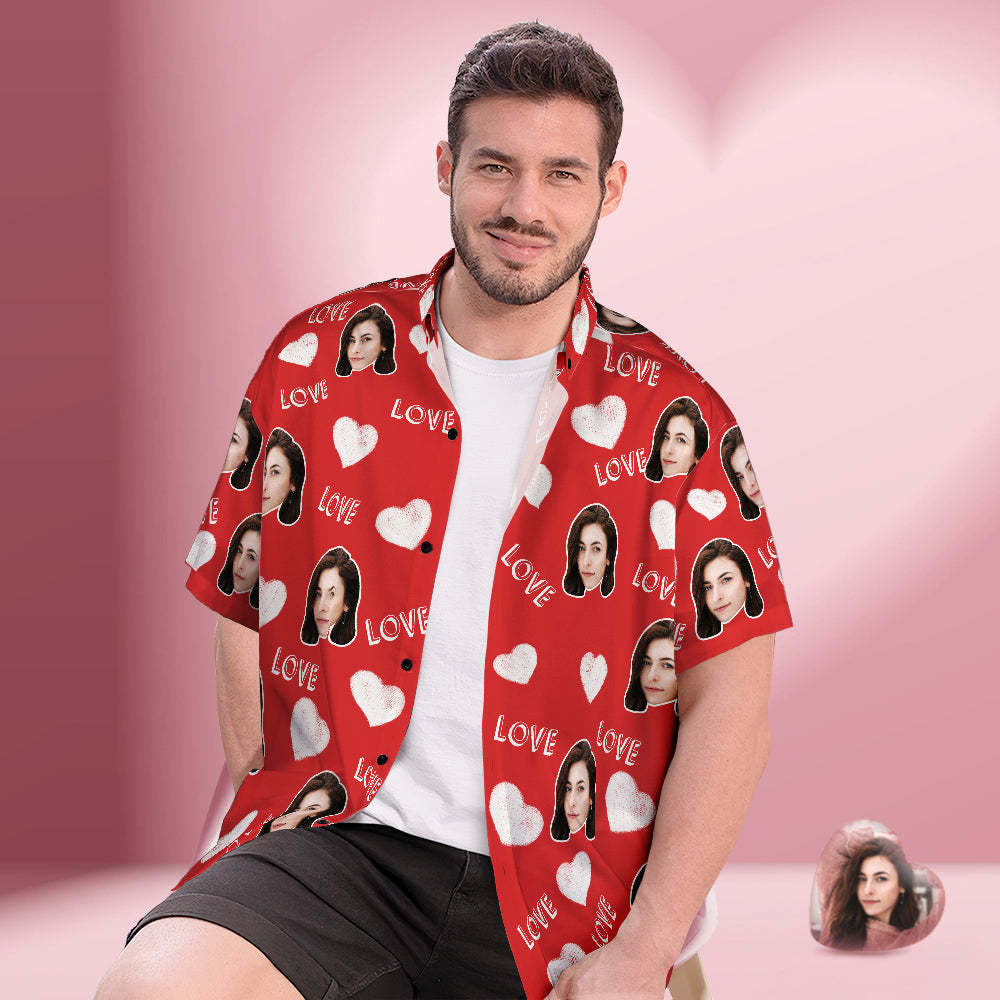 Custom Face Hawaiian Shirt Men's Popular All Over Print Hawaiian Beach Shirt Holiday Gift - Heart and LOVE