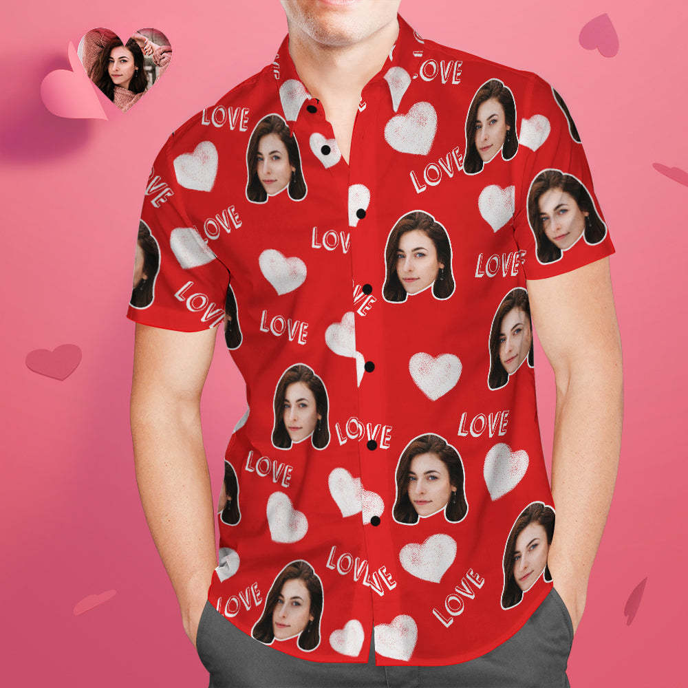 Custom Face Hawaiian Shirt Men's Popular All Over Print Hawaiian Beach Shirt Holiday Gift - Heart and LOVE
