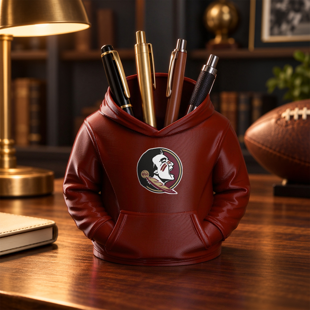 College Hoodie Desk Organizer, Pen Pencil and Utensil Holder, 3D Printed College Football Office and Kitchen Decor, Fan Gift - makephotopuzzleuk