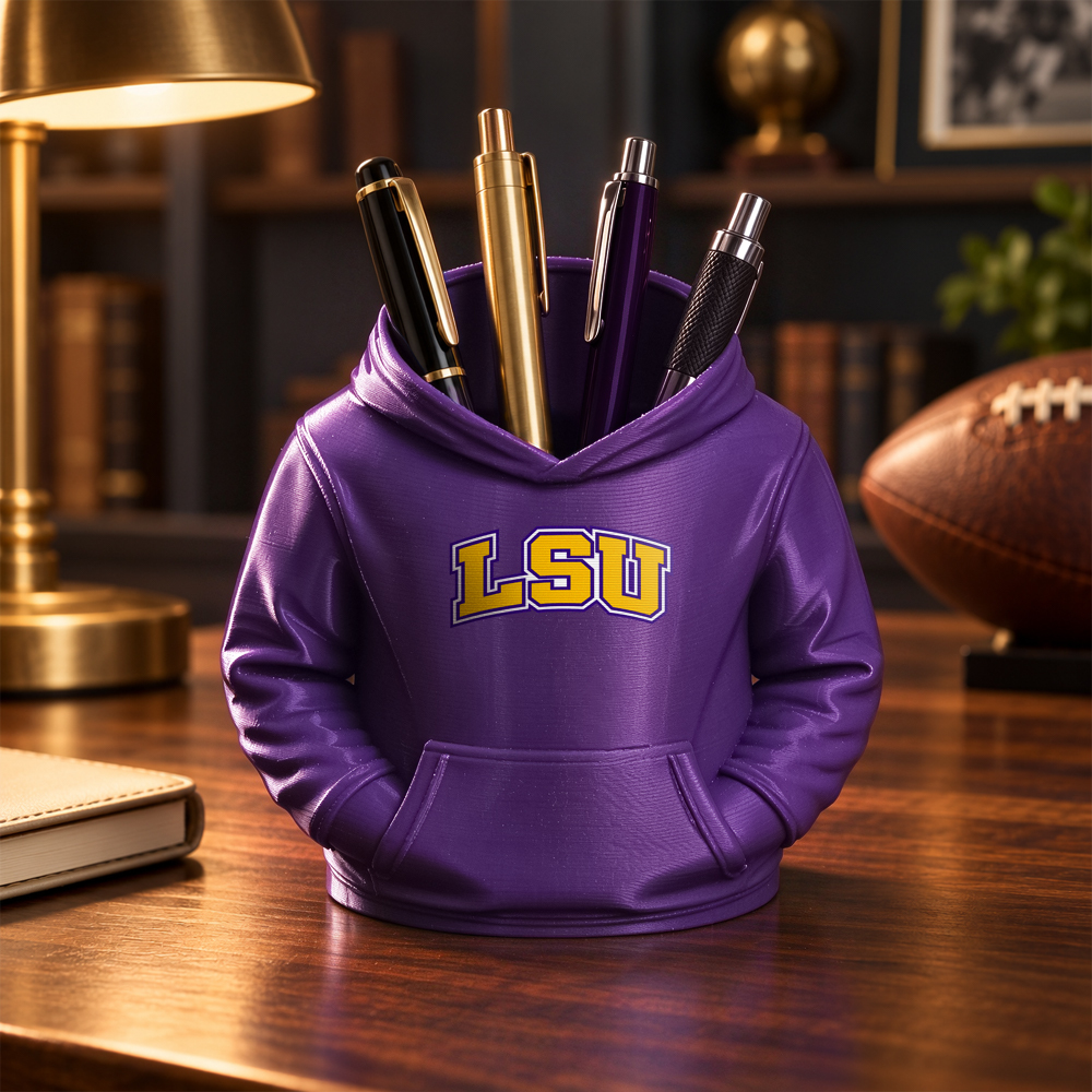 College Hoodie Desk Organizer, Pen Pencil and Utensil Holder, 3D Printed College Football Office and Kitchen Decor, Fan Gift - makephotopuzzleuk