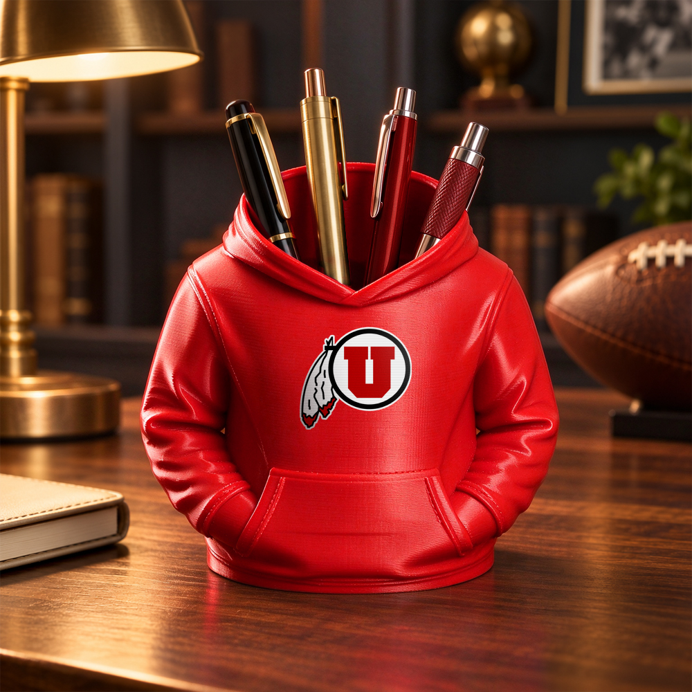 College Hoodie Desk Organizer, Pen Pencil and Utensil Holder, 3D Printed College Football Office and Kitchen Decor, Fan Gift - makephotopuzzleuk