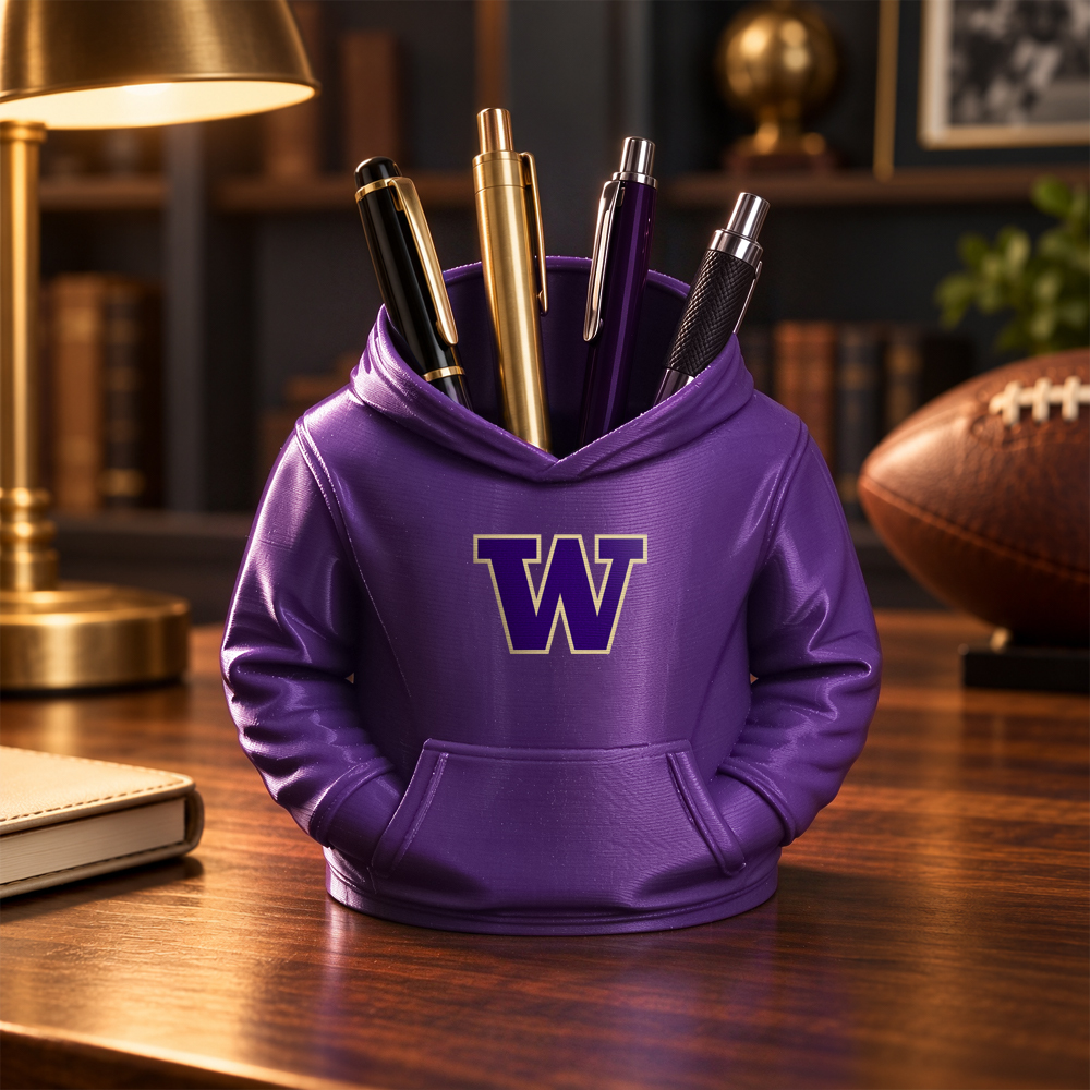 College Hoodie Desk Organizer, Pen Pencil and Utensil Holder, 3D Printed College Football Office and Kitchen Decor, Fan Gift - makephotopuzzleuk