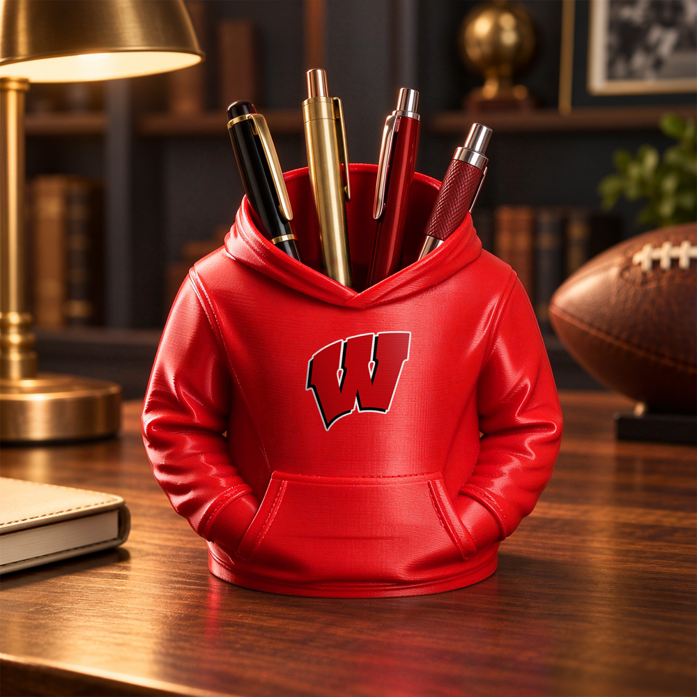 College Hoodie Desk Organizer, Pen Pencil and Utensil Holder, 3D Printed College Football Office and Kitchen Decor, Fan Gift - makephotopuzzleuk