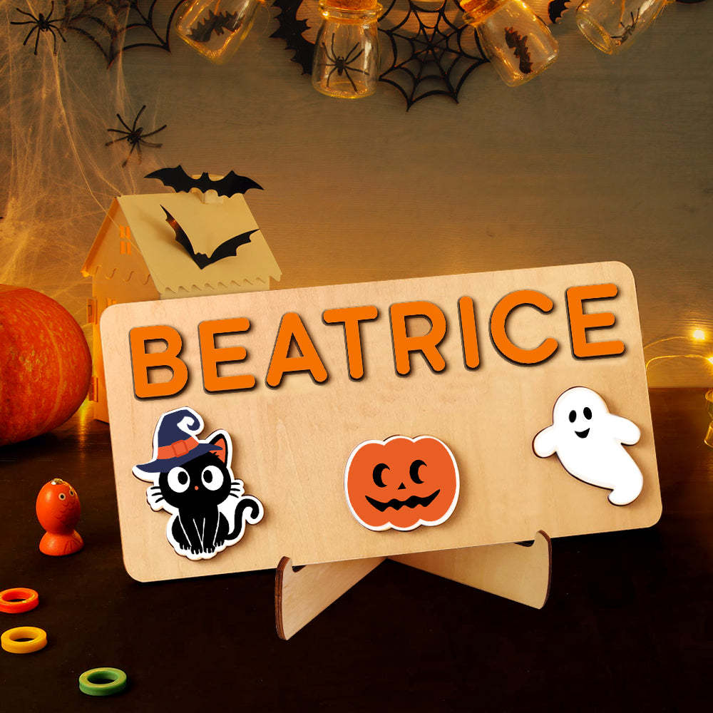 Custom Halloween Wooden Name Puzzle Toy Personalised Name Puzzle Montessori Toy Gift for Baby - makephotopuzzleuk