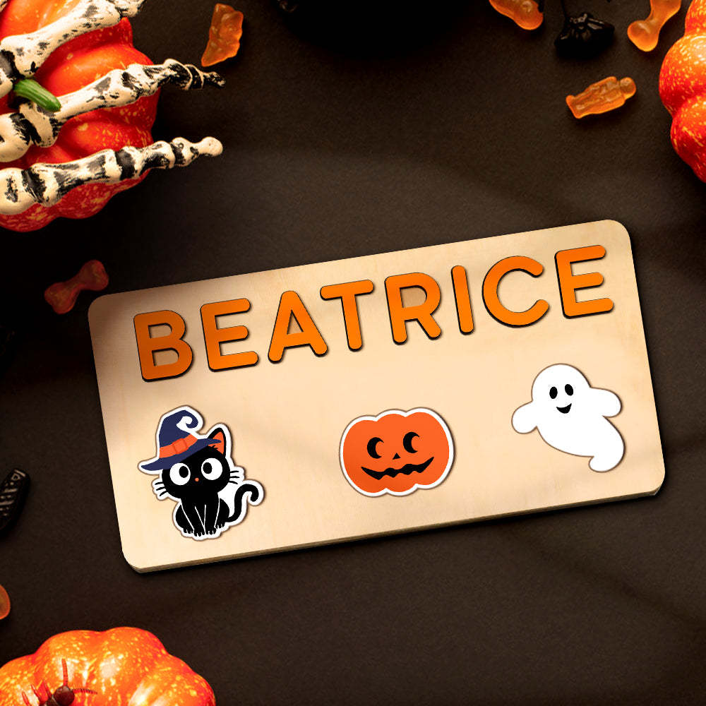 Custom Halloween Wooden Name Puzzle Toy Personalised Name Puzzle Montessori Toy Gift for Baby - makephotopuzzleuk