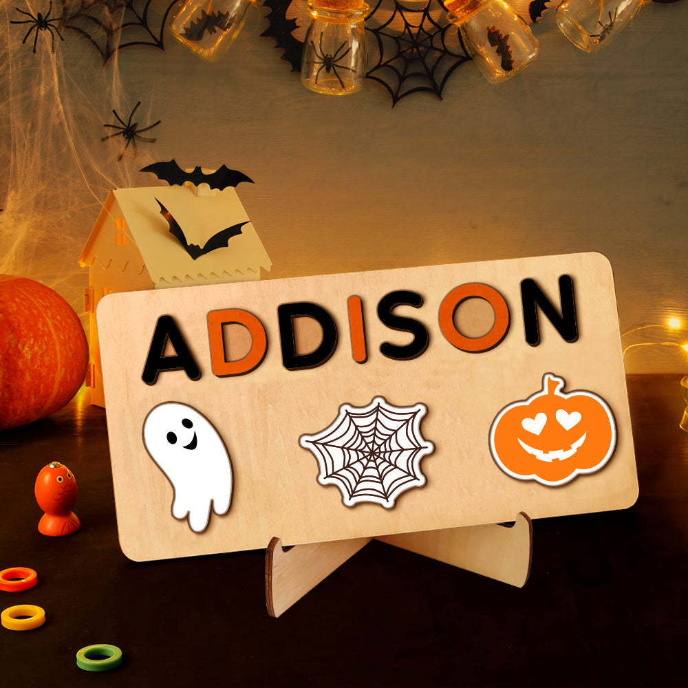 Custom Halloween Wooden Name Puzzle Toy Personalised Name Puzzle Montessori Toy Gift for Baby - makephotopuzzleuk