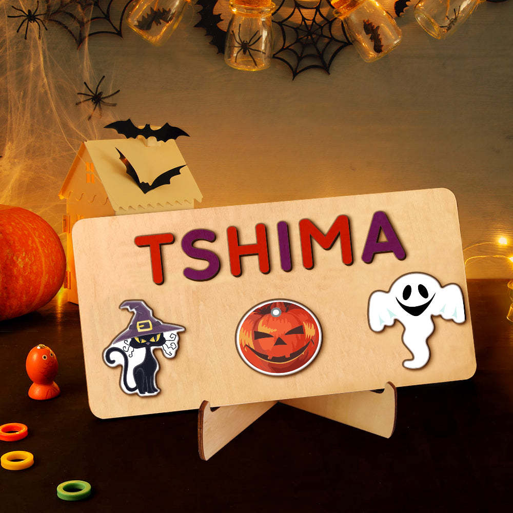 Custom Halloween Wooden Name Puzzle Toy Personalised Name Puzzle Montessori Toy Gift for Baby - makephotopuzzleuk