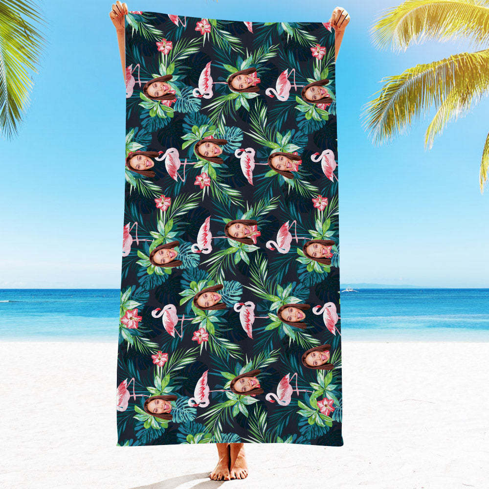 Personalised Face Beach Towel Custom Hawaiian Style Beach Towel Funny Gift - makephotopuzzleuk
