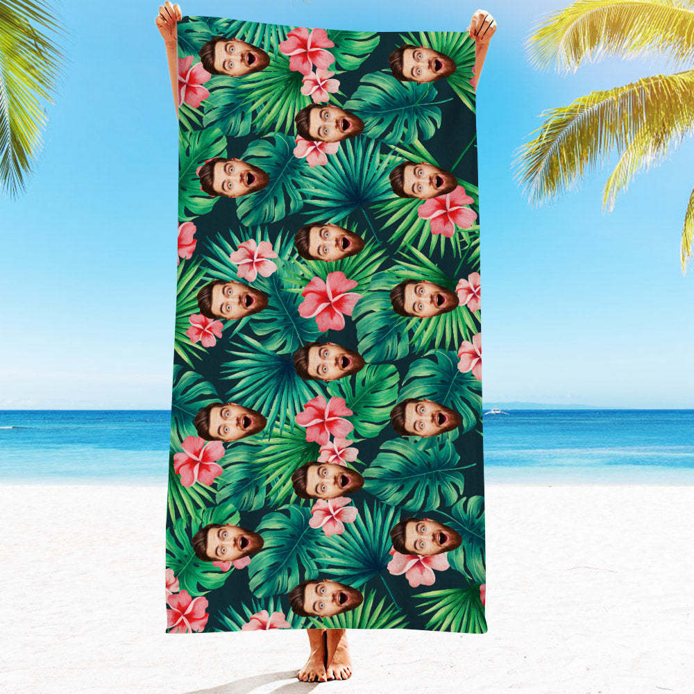 Personalised Face Beach Towel Custom Hawaiian Style Beach Towel Funny Gift - makephotopuzzleuk