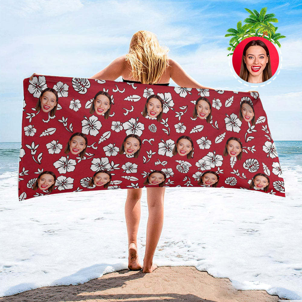 Personalised Face Beach Towel Custom Hawaiian Style Beach Towel Funny Gift - makephotopuzzleuk