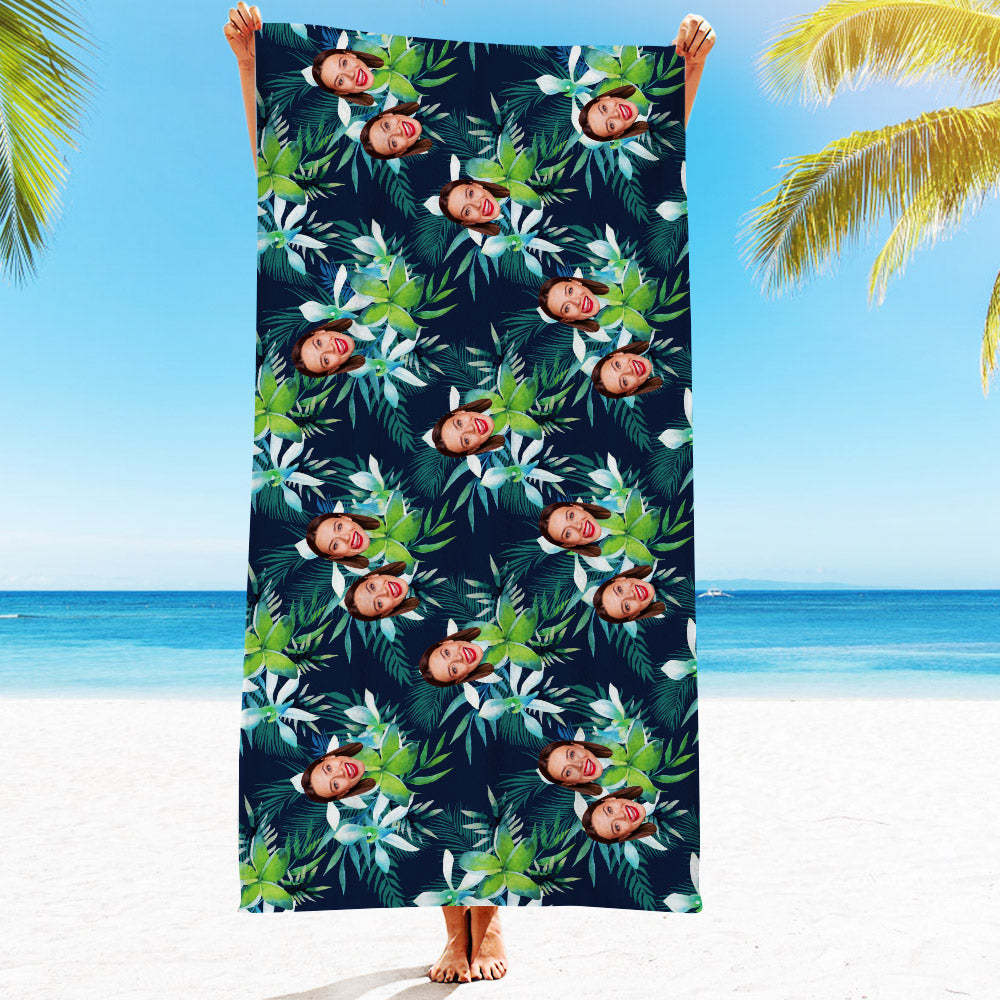 Personalised Face Beach Towel Custom Hawaiian Style Beach Towel Funny Gift - makephotopuzzleuk