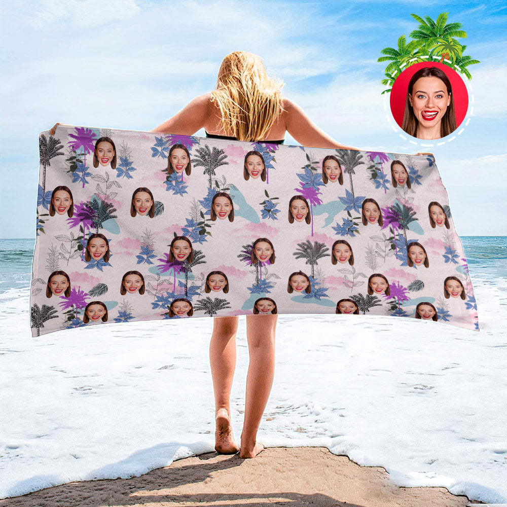 Personalised Face Beach Towel Custom Hawaiian Style Beach Towel Funny Gift - makephotopuzzleuk