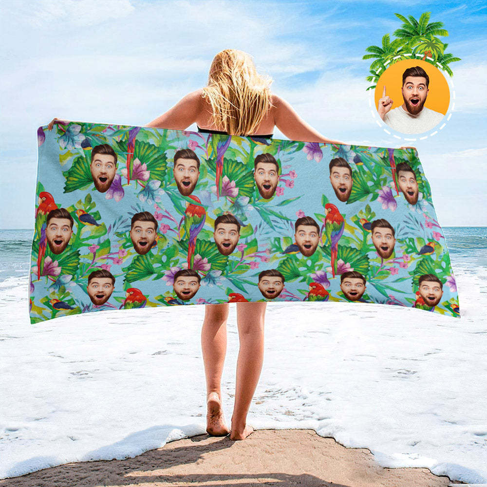 Personalised Face Beach Towel Custom Hawaiian Style Beach Towel Funny Gift - makephotopuzzleuk
