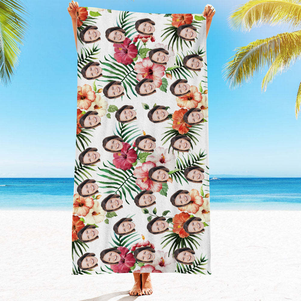 Personalised Face Beach Towel Custom Hawaiian Style Beach Towel Funny Gift - makephotopuzzleuk