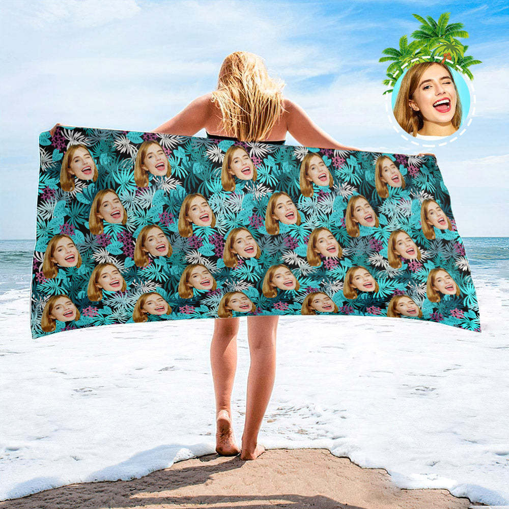 Personalised Face Beach Towel Custom Hawaiian Style Beach Towel Funny Gift - makephotopuzzleuk