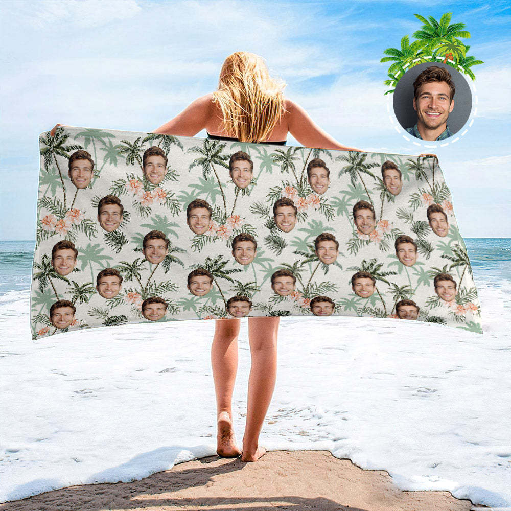 Personalised Face Beach Towel Custom Hawaiian Style Beach Towel Funny Gift - makephotopuzzleuk