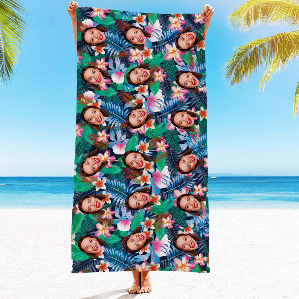 Personalised Face Beach Towel Custom Hawaiian Style Beach Towel Funny Gift - makephotopuzzleuk