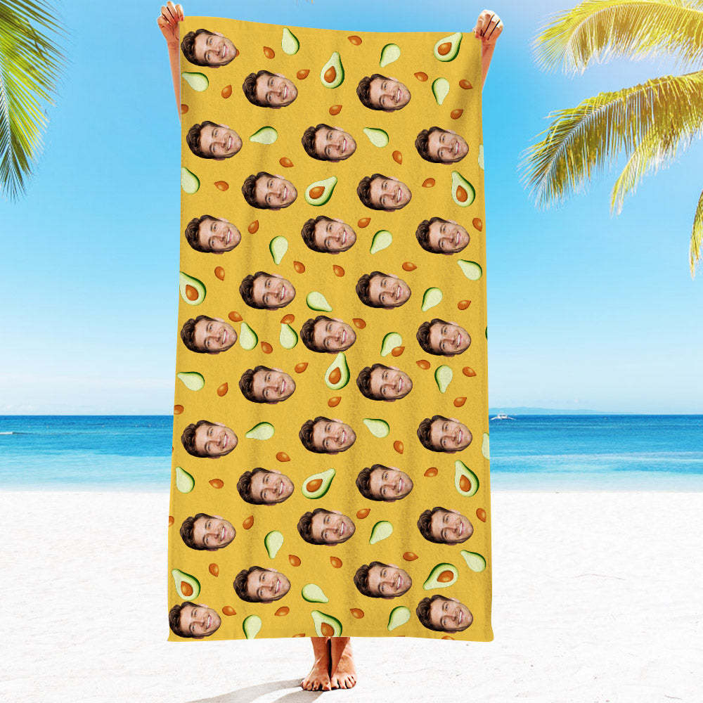 Personalised Face Beach Towel Custom Hawaiian Style Beach Towel Funny Gift - makephotopuzzleuk