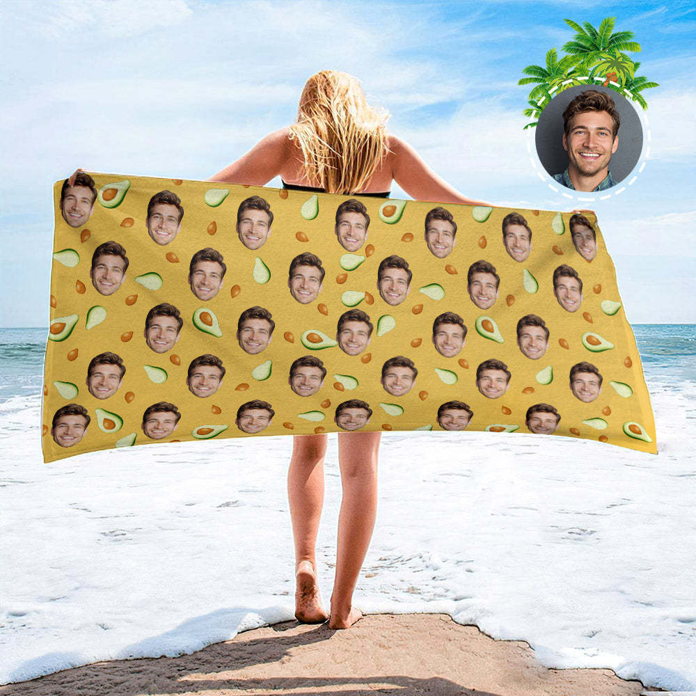 Personalised Face Beach Towel Custom Hawaiian Style Beach Towel Funny Gift - makephotopuzzleuk