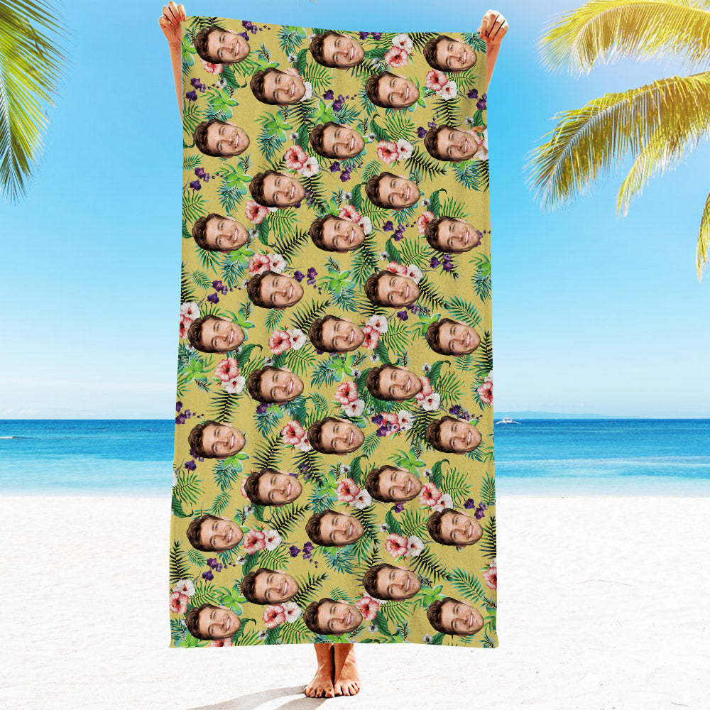 Personalised Face Beach Towel Custom Hawaiian Style Beach Towel Funny Gift - makephotopuzzleuk