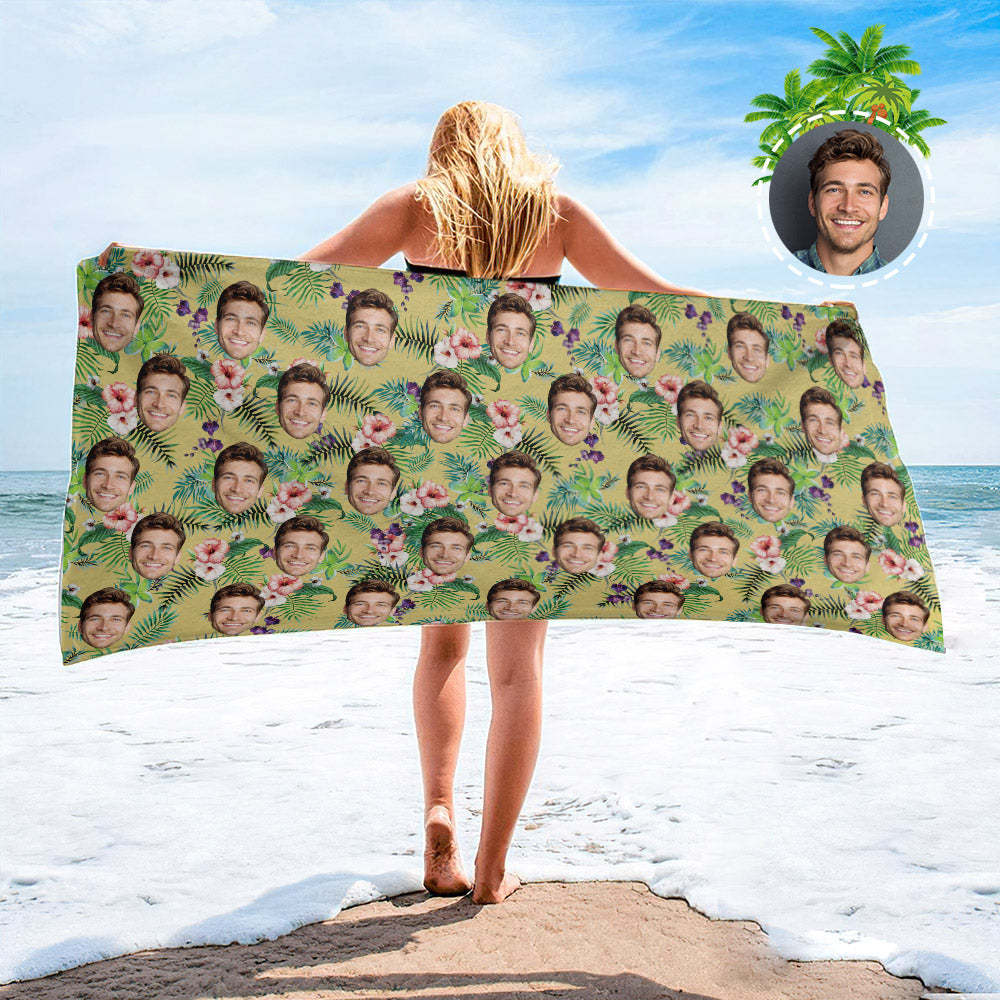 Personalised Face Beach Towel Custom Hawaiian Style Beach Towel Funny Gift - makephotopuzzleuk