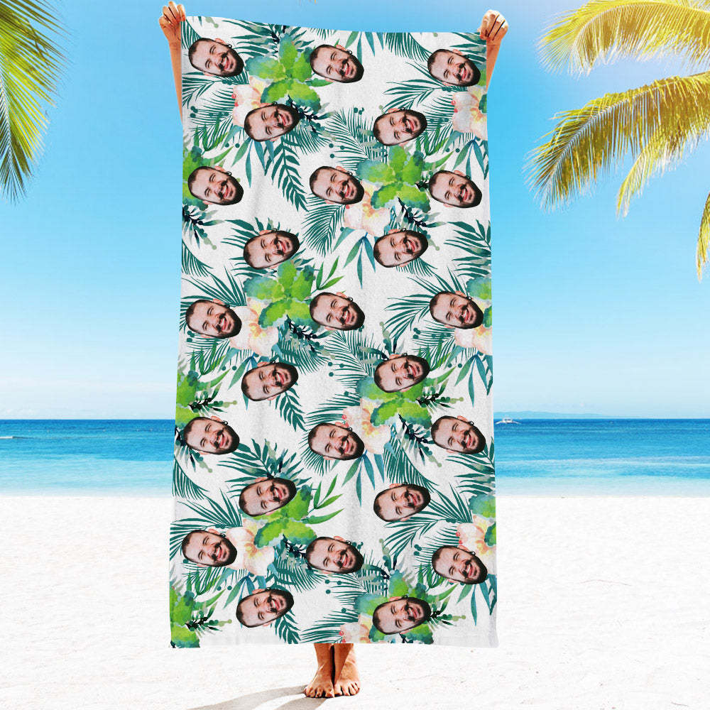 Personalised Face Beach Towel Custom Hawaiian Style Beach Towel Funny Gift - makephotopuzzleuk